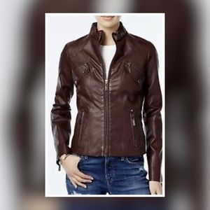 JOU JOU Mocha Vegan Leather Jacket Floral Interior